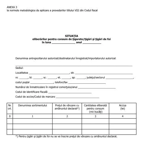 Document preview: Reglementările fiscale și Anexa 3 pentru țigarete — Formalități administrative (CERFA n°A3_NMT8CF)
