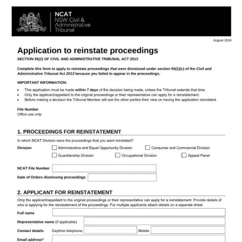 Document preview: Guide to Reinstating Proceedings at NSW NCAT — Legal & justice