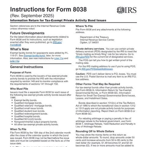 Document preview: Navigating IRS Form 8038 Instructions for Tax-Exempt Bonds — Taxes (CERFA n°INST-8038)