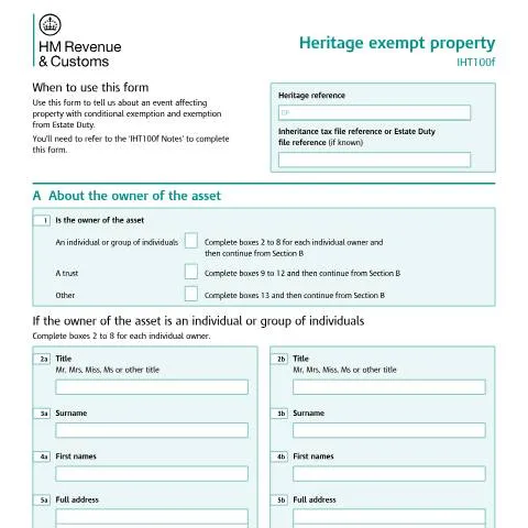 Document preview: Understanding Form IHT100f for Inheritance Tax Changes — Taxes