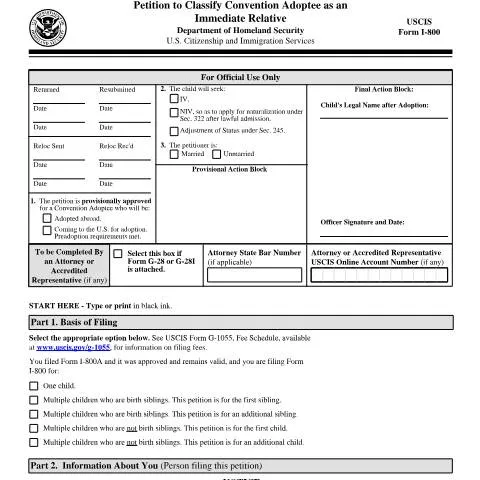 Document preview: Understanding USCIS Form I-800 for International Adoptions — Immigration & visas (CERFA n°I-800)
