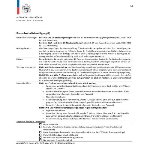 Dokumentvorschau: Wichtige Schritte zur Wohnsitznahme in Liechtenstein für Studierende — Behörden & Verwaltung (CERFA n°checkliste-wohnsitznahme-in-liechtenstein-zum-studium_zur-ausbildung-l)