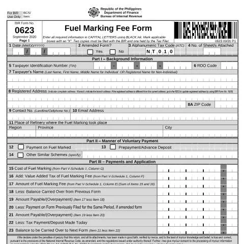 Document preview: Essential Guide to BIR Form No. 0623 for Fuel Marking Fee — Government & admin (CERFA n°0623)