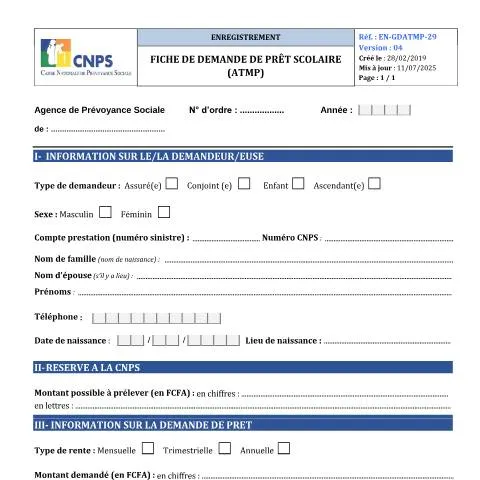 Aperçu du document Aide Financière pour l'Éducation : Le Prêt Scolaire de la CNPS — Démarches administratives