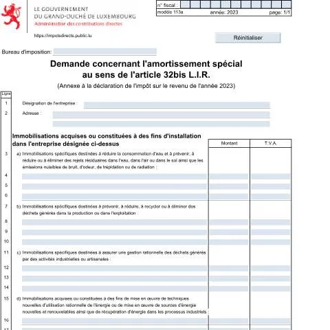 Aperçu du document Comprendre l'amortissement spécial au Luxembourg — Impôts & fiscalité (CERFA n°113 A)