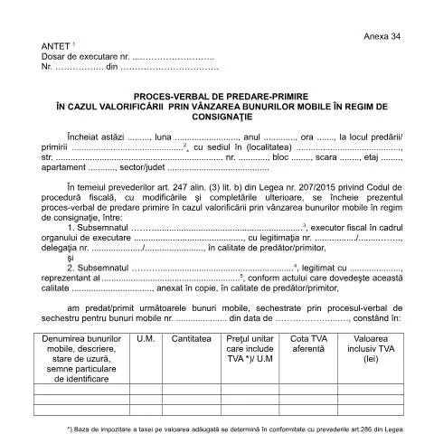 Document preview: Importanța Procesului-verbal de predare-primire în România — Formalități administrative (CERFA n°A34_OPANAF_63_2017)