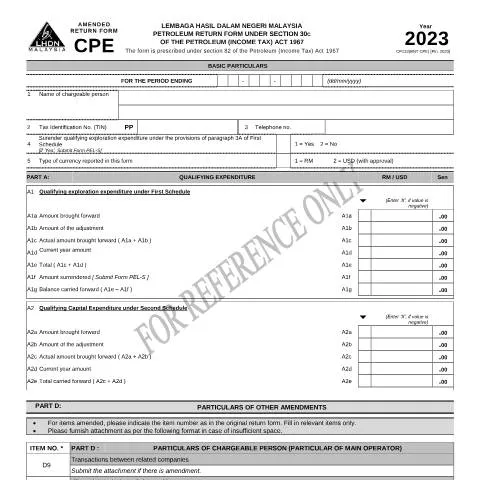 Document preview: Panduan Mengisi Borang Amended Return CPE 2023 — Proses pentadbiran