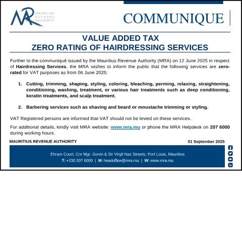 Document preview: Understanding the VAT Zero Rating for Hairdressing Services in — Government & admin (Communique010925)