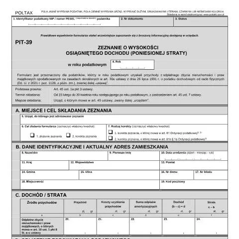 Document preview: Zeznanie PIT-39: Co musisz wiedzieć o dochodach z nieruchomości — Podatki i fiskalność (CERFA n°PIT-39)