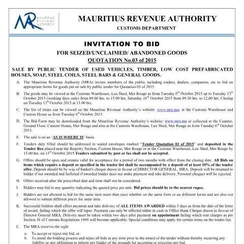 Document preview: Essential Guide to Quotation No3 of 2015 Tender — Government & admin (CERFA n°QuotationNo3)