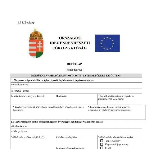 Document preview: A 9.18. Betétlap jelentősége a tartózkodási engedély folyamatában — Bevándorlás & vízumok