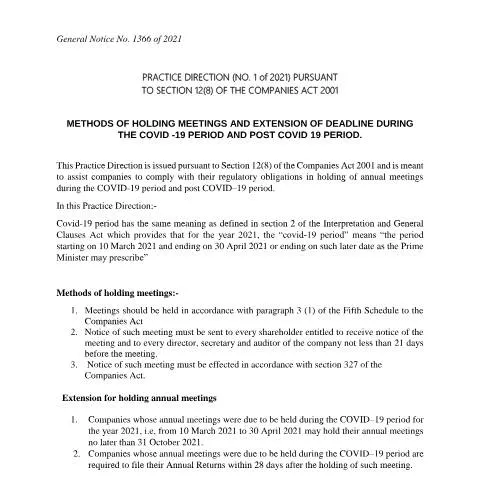 Document preview: Essential Guide to Practice Direction No 1 for Companies — Government & admin (Practice-Direction-No-1-holding-of-annual-meeting)