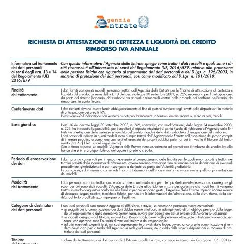 Anteprima documento Richiesta attestazione di credito IVA per anticipazioni fiscali — Tasse e fisco