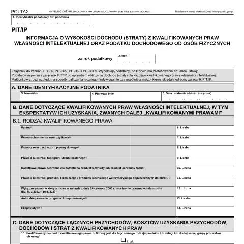 Document preview: Jak wypełnić formularz PIT/IP dla praw własności intelektualnej? — Podatki i fiskalność (CERFA n°PIT/IP)