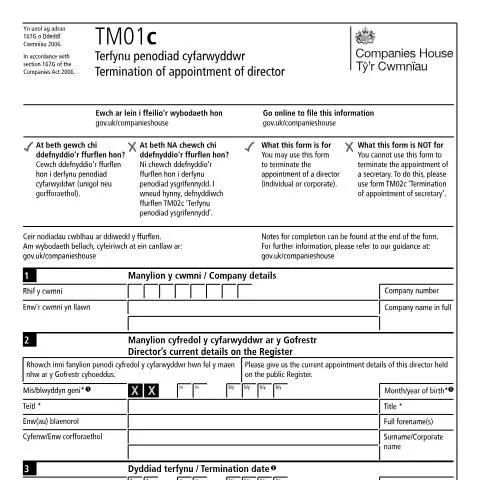 Document preview: How to Complete TM01c: Terminating Director Appointments Legally — Government & admin