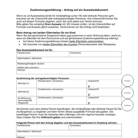 Dokumentvorschau: Zustimmungserklärung für Ausweisdokumente in München — Personenstand & Ausweis (zustimmung_mdj)