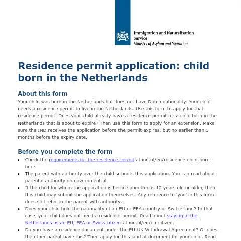 Documentvoorvertoning: Verblijfsvergunning voor kinderen geboren in Nederland — Immigratie & visa (CERFA n°B07003E)