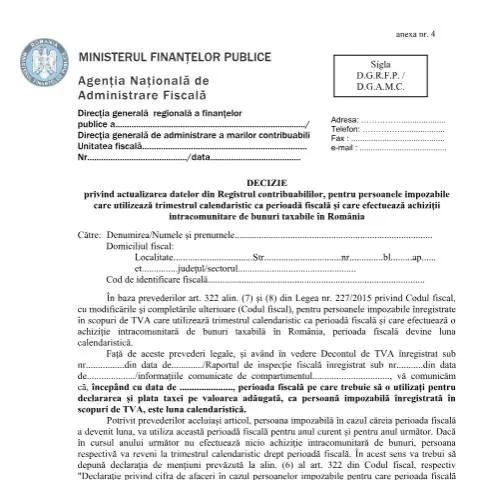 Document preview: Actualizarea Datelor din Registrul Contribuabililor în România — Impozite & fiscalitate (CERFA n°A4_OPANAF_169_2019)