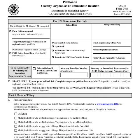 Document preview: Navigating USCIS Form I-600 for International Adoptions — Immigration & visas (CERFA n°I-600)