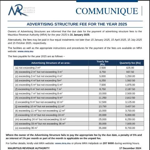 Document preview: Understanding the 2025 Advertising Structure Fee in Mauritius — Government & admin (AdvertisingStructureFee171224)