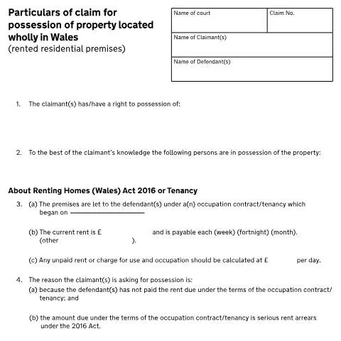 Document preview: Welsh Residential Property Possession Claims: Form N119 Guide — Housing