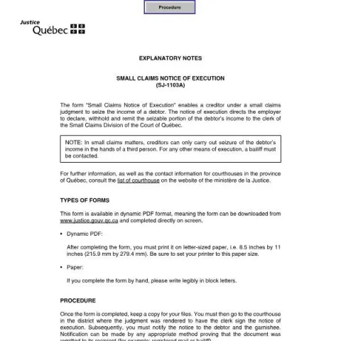 Document preview: Enforcing Judgments in Quebec: Small Claims Notice of Execution — Legal & justice (SJ-1103A)