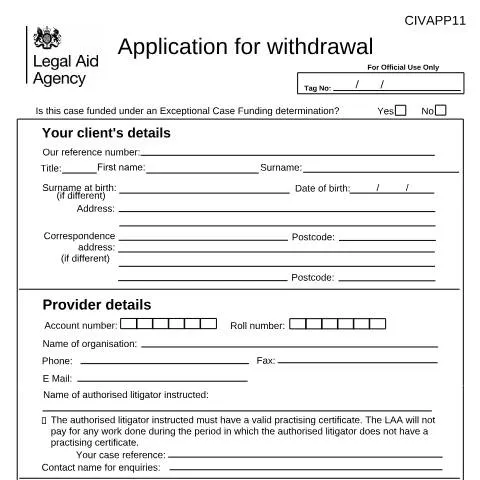 Document preview: How to Properly Withdraw Legal Aid Certificates Using CIV APP11 — Legal & justice