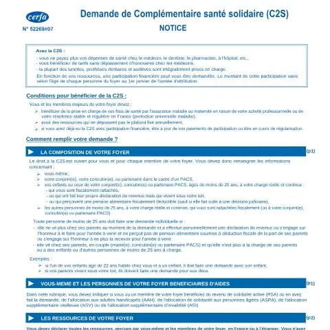 Aperçu du document Comment remplir votre demande de complémentaire santé solidaire — Santé (CERFA n°12504*13)