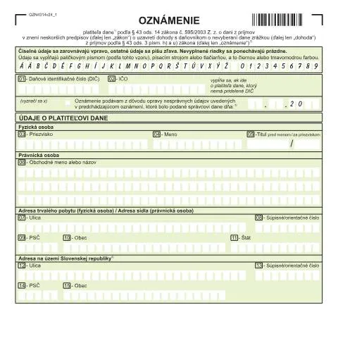 Document preview: Význam formulára OZN4314v24 v daňovom systéme Slovenska — Administratívne úkony (CERFA n°OZN4314v24)