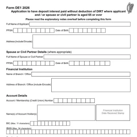 Document preview: Guide to Completing Form DE1 for DIRT Exemption — Taxes (DE1)