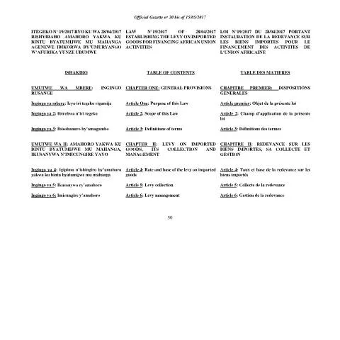 Document preview: Understanding Rwanda's Law on Import Levy for African Union Support — Taxes (CERFA n°law_establishing_the_levy_on_imported_goods_for_financing_african_union_activities)