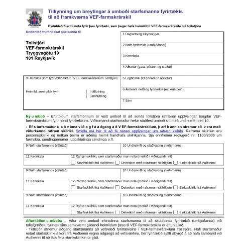 Document preview: Mikilvægi tilkynningar um umboð starfsmanna — Tollur & innflutningur