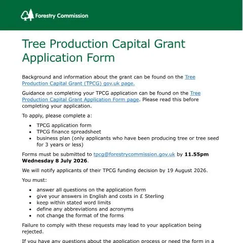 Document preview: How to Apply for Tree Production Capital Grant Funding — Government & admin
