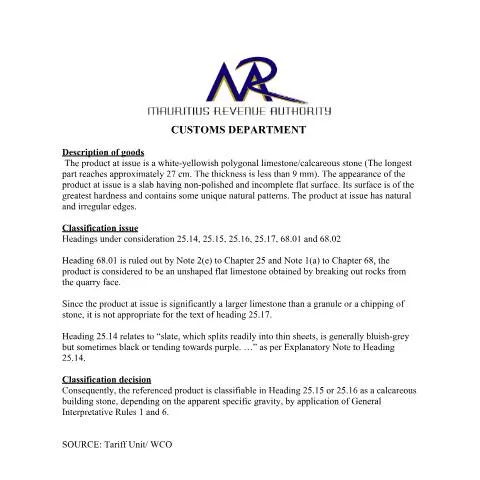 Document preview: Understanding Limestone Classification for Regulatory Compliance — Government & admin (ClassificationLimestone)