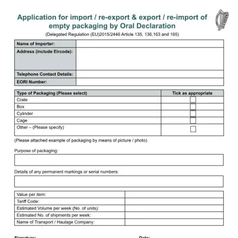 Document preview: Apply for Import and Export of Empty Packaging by Oral Declaration — Government & admin (RPC014539_EN_WB_L_1)