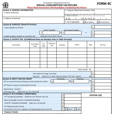 Document preview: Understanding the Special Consumption Tax Return Form in Jamaica — Government & admin (CERFA n°4c_eff_jan2015)