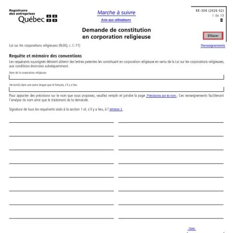 Document preview: Guide to Establishing a Religious Corporation in Quebec (French) — Government & admin (RE-304)