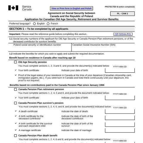 Document preview: Navigating the ISP5054-POL for Old Age Security Benefits — Retirement & pension (CERFA n°ISP5054-POL)