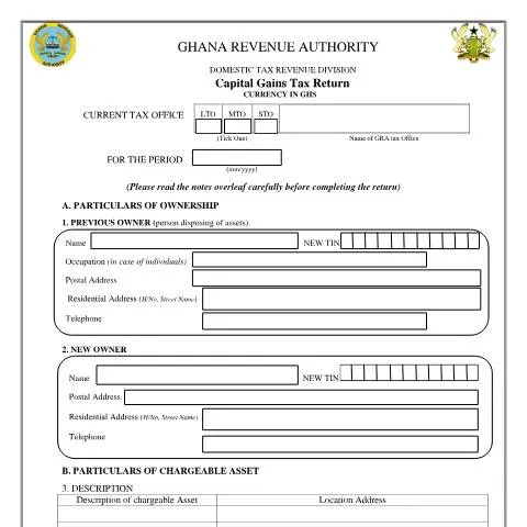 Document preview: Mastering the Capital Gains Tax Return Form DT-0111 in Ghana — Taxes (CERFA n°DT-0111)