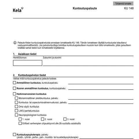 Document preview: Yksilöllinen kuntoutuspalaute ja sen käyttö — Terveys (CERFA n°Kela KU 148)