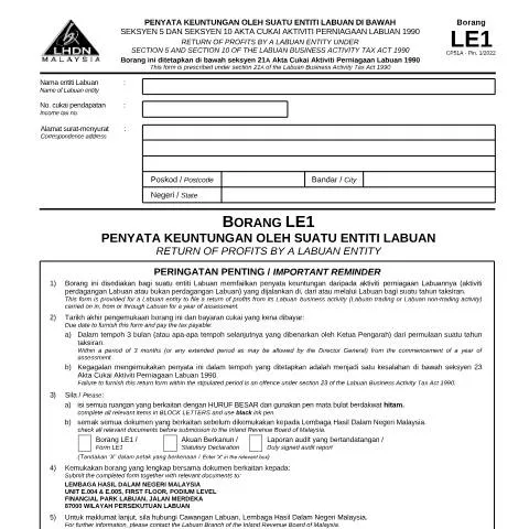 Document preview: Pentingnya Borang LE1 untuk Entiti Labuan — Perniagaan & profesional