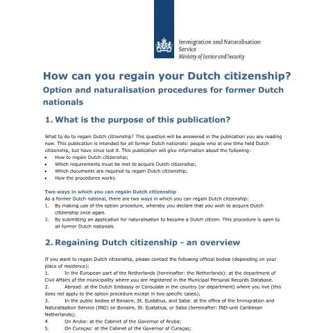 Documentvoorvertoning: Uw gids voor het terugkrijgen van de Nederlandse nationaliteit — Immigratie & visa (CERFA n°8074)