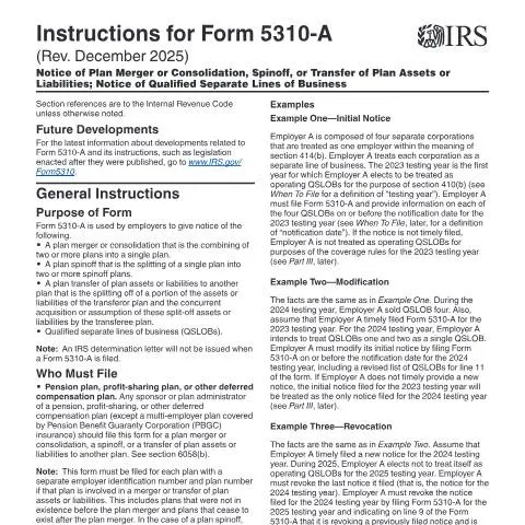 Document preview: Key Insights on IRS Form 5310-A Instructions — Taxes (CERFA n°INST-5310A)