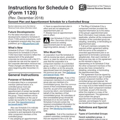 Document preview: The Importance of Schedule O in Corporate Taxation — Taxes (CERFA n°INST-1120SO)