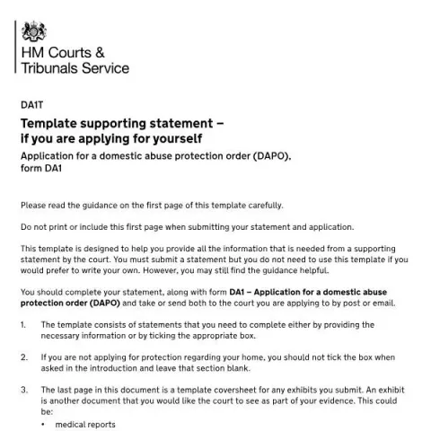 Document preview: Understanding the DA1T Supporting Statement for Domestic Abuse — Legal & justice (DA1T)