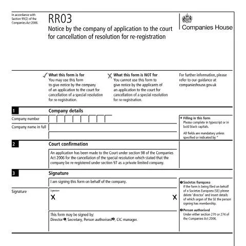 Document preview: Notice to Court for Cancellation of Re-Registration Resolution (RR03) — Legal & justice