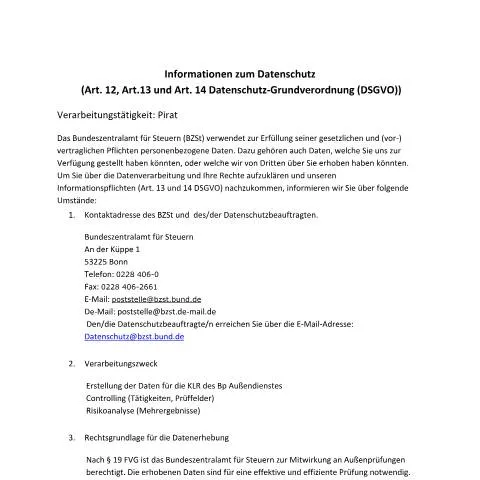 Dokumentvorschau: Einführung in das Pirat-Formular des BZSt — Behörden & Verwaltung (CERFA n°Pirat)