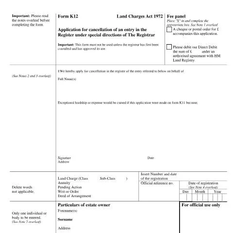 Document preview: Navigating the K12 Form for Land Registration in the UK — Government & admin
