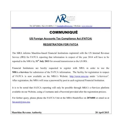 Document preview: Understanding FATCA Registration for Mauritius Financial Institutions — Government & admin (RegistrationFATCA)