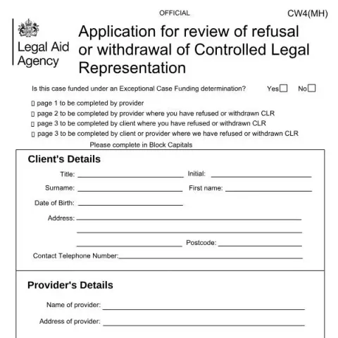 Document preview: Understanding the CW4 (MH) Form for Legal Aid Review — Legal & justice (CW4 (MH))